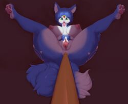 anal anal_sex anthro big_breasts breasts canid canine female fox krystal legs_up mammal masturbation nintendo nude penetration pussy red_background riipley selfie_stick simple_background solo spread_legs spreading star_fox thick_thighs tongue tongue_out video_games