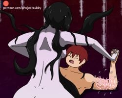 1boy 1girls aggressive aggressive_female assertive assertive_female black_hair cowgirl_position dominant dominant_female domination female femdom ghost ghost_girl interlocked_fingers long_black_hair male monster_girl onryo original_character original_characters pale-skinned_female pale_skin projectsubby reverse_rape