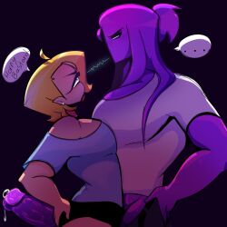 blonde_hair cyclops gay long_hair oc one_eye purple_body toony two_males