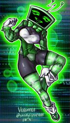 big_thighs black_body dandy's_world female green_clothes socks tv_head vee_(dandy's_world)