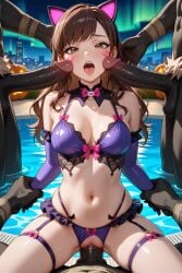 1girls ai_generated aurora brown_eyes brown_hair brunette_female brunette_hair cumshot d.va female genshin_impact giant_penis group group_sex halloween halloween_costume halloween_theme hilichurls_(species) lingerie long_hair male multiple_boys multiple_males outdoors overwatch penis pool poolside pretty pussy size_difference stockings vaginal_penetration wavy_hair
