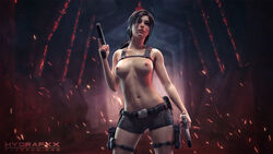 1girls 3d areolae backpack bag belt blender boobs bottomwear breasts clothing dual_wielding female female_only firearm footwear gun handgun handwear holster human hydrafxx lara_croft lara_croft_(survivor) looking_at_viewer nipples pistol shorts solo thigh_strap tomb_raider tomb_raider_(survivor) topless wallpaper weapon