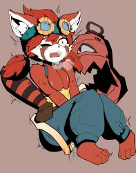 absurd_res ailurid anthro areola backpack big_tongue bodily_fluids breasts breath clothing crying cunnilingus eyewear eyewear_on_head female fur genital_fluids ghost goggles goggles_on_head gunfire_reborn hair hi_res lamp lantern long_tongue mammal nipples nona_(gunfire_reborn) oral overalls overalls_only pussy red_body red_eyes red_fur red_hair red_panda saliva sex sillybunny9623 small_breasts solo spirit sucking tail tears tongue tongue_out undead vaginal_fluids vaginal_penetration
