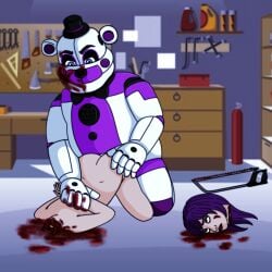 1girl age_difference aged_up animatronic animatronic_male artist_request at_night bleeding blood blood_drip blood_on_face blood_stain blue_eyes bow brown brown_eyes corpse corpse_fuck count_the_ways creepy_bloody_kitty cruelty cum_in_pussy death decapitation doggy_position doggy_style_position doggy_style_sex doggystyle_position fazbear_frights female_death five five_nights_at_freddy's five_nights_at_freddy's:_sister_location fnaf fnaf_sister_location from_behind from_behind_position funtime_freddy funtime_freddy_(fnafsl) gore goth goth_girl guro hat hat_bow human human_and_robot human_death lost_head male male/female millie millie_fitzsimmons my_art necrophilia night penis_in_pussy pleasure pleasured pleasured_male purple_hair robophilia robot robot_penis severed_head size_difference small_breasts smaller_female tools workshop