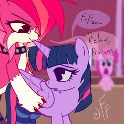 ambiguous_consent ambiguous_penetration barn caught_in_the_act english_text equine female feral_on_feral feral_penetrating fizzyfox_(artist) futa_on_female futanari hasbro implied_sex intersex interspecies mounting my_little_pony oc original_character pink_body pony public public_sex purple_body self_insert text twilight_sparkle_(mlp) yuri