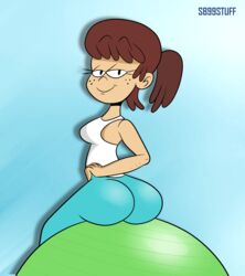 aged_up ass bangs big_ass big_butt black_eyes brown_hair exercise exercising eyebrows_visible_through_hair female female_only lynn_loud ponytail scobionicle99 solo straight_hair tank_top the_loud_house workout yoga_pants