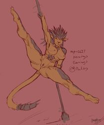 2019 absurd_res anthro big_breasts breasts dancing female greasymojo hi_res kemba_kha_regent magic_the_gathering pole pole_dancing pussy solo spread_legs spreading