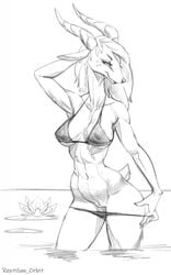 antelope anthro big_breasts bikini bovid breasts clothing drawn female hi_res lotus_(disambiguation) mammal nipple_outline pose pussy reptilian_orbit swimwear water