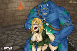 1boy 1boy1girl 1girls 2d ambiguous_penetration black_eyes blonde_hair blue_skin bottomless breasts crying cum cum_inside defeated from_behind interspecies lair long_hair makeup male moloch monster mortal_kombat mouth_open nipples nude nudity open_eyes open_mouth rape runny_makeup sex sonya_blade straight tongue tongue_out torn_clothes torn_clothing uncensored yellow_eyes yellowsalamander