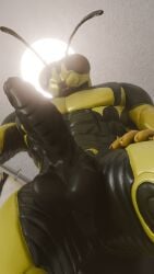 3d_(artwork) abs absurd_res antennae_(anatomy) anthro arthropod arthropod_abdomen balls compound_eyes digital_media_(artwork) erection first_person_view genitals hi_res hymenopteran insects looking_at_viewer low-angle_view male mandibles muscular muscular_anthro muscular_male nude pecs penis ridged_penis ruki_(waspwarrior) shower solo submissive submissive_pov wasp waspwarrior worm's-eye_view