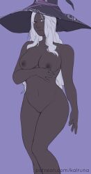1girls dark-skinned_female dark_skin elden_ring elden_ring_nightreign female female_only fromsoftware hat kalruna nude nude_female recluse_(nightreign) solo white_hair