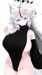 1girls 2026 3d 3d_(artwork) animal_ears bare_legs bare_shoulders big_breasts black_nails blush breasts cat_ears cat_girl color colored female female_only grey_eyes grey_hair hair hi_res huge_breasts legs light-skinned_female light_skin long_hair mouth_closed oc original original_character partially_clothed semi_nude shion_vrc simple_background solo thick_thighs thighs white_background white_hair