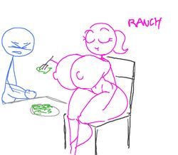 1girls completely_nude completely_nude_female dick_figures eating female full_body lewdicrousart naked naked_female nude nude_female pink_(dick_figures) sitting stickman tagme