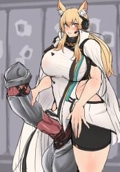 animal_ears animal_genitalia animal_penis arknights blonde_hair cock_armor futanari horsecock huge_balls huge_breasts huge_cock masso_nullbuilt nearl_(arknights) nearl_the_radiant_knight_(arknights) orange_eyes ponytail see-through_clothing tagme thick_thighs