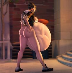 3d 3d_(artwork) anthro ass belly big_belly drelard female female_only overwatch solo tracer vore