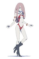 1girls bored cosplay costume female_only hair_over_one_eye high_heel_boots little_witch_academia long_hair pale_skin purple_eyes purple_hair satochi scantily_clad skimpy solo sucy_manbavaran vampirella_(cosplay)