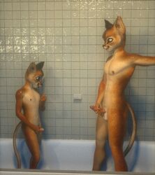 3d_(artwork) age_difference akuma_caracal anthro bad_parenting caracal caracal_(genus) digital_media_(artwork) duo erection eric_caracal father father_and_child father_and_son felid feline littlefisky male_only mammal masturbation muscular nipples nude parent parent_and_child penis shower size_difference son young