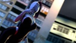 1girls 3d 3d_(artwork) big_breasts blurry_background bodysuit building city_background female female_only gwen_stacy hips hood hoodie long_legs looking_up marvel mask night nipples pornzensfm_(artist) posing raised_arm skin_tight skinny slim source_filmmaker spandex spandex_pants spider-gwen spider-man_(series) superhero superheroine thick_thighs thighhighs zentaisfm