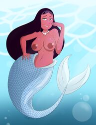 1girls black_hair breasts cartoonsaur dark-skinned_female female female_only long_hair mermaid mermaid_tail milf necklace priyanka_maheswaran seductive_look solo solo_female steven_universe straight_hair thick_mermaid_hips topless underwater water