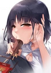 breasts cleavage cleavage_cutout clothed gao-lukchup gao_(gaolukchup) phallic_symbol pocky sexually_suggestive simple_background tagme