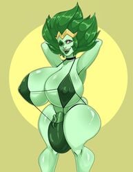 1futa cartoon_network dickgirl dsolteone emerald_(gem) emerald_(steven_universe) female flaccid futa_only futanari gem_(species) green_hair green_skin huge_ass huge_breasts huge_cock intersex looking_at_viewer sling_bikini solo solo_futa steven_universe thick_thighs voluptuous wide_hips