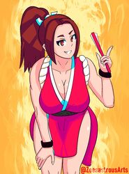 brown_eyes brown_hair cleavage huge_breasts king_of_fighters mai_shiranui watermark zeesastrous