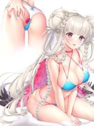 1girls ahoge alternate_costume anal anal_object_insertion ass ass_grab azur_lane bangs bikini blue_bikini blue_nails blush braid breasts buttplug choker cleavage double_bun eyebrows_visible_through_hair female formidable_(azur_lane) formidable_(the_lady_of_the_beach)_(azur_lane) glint grabbing_own_ass highres large_breasts long_hair looking_at_viewer multi-strapped_bikini multicolored multicolored_nails multiple_views navel object_insertion open_mouth pink_nails pussy_peek red_eyes sex_toy sidelocks single_thighhigh sitting skindentation swimsuit thighhighs uosaasou very_long_hair wariza wet white_legwear