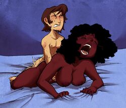 afro areola areolae black_hair blue_background blush blush_lines blushing breasts brown_hair cartoon_network clapping_cheeks completely_naked completely_nude completely_nude_female completely_nude_male curly_hair dark-skinned_female dark_skin doggy_style eyes_closed garnet_(steven_universe) gem_(species) gem_fusion grabbing_sheets gritted_teeth gritting_teeth interracial jamie_(steven_universe) light-skinned_male light_skin male_penetrating milf mimic_teixeira moaning monochrome_background motion_lines mouth_open nude nude_female nude_male nudity open_mouth steven_universe straight sweat sweating teeth_clenched teeth_showing teeth_visible thick_thighs tits tongue wide_hips