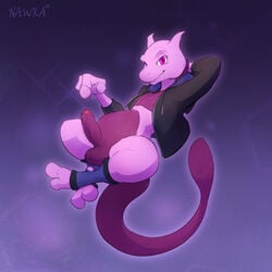 1:1 1boy 2018 alternate_color anthro anthrofied bottomless chubby clothed clothing feet feline floating furry hi_res humanoid_penis jacket legendary_pokémon legwear looking_at_viewer male male_only mewtwo nawka nintendo original_character pat_(lapatte) paws penis pink_eyes pokemon pokemon_(species) pokemon_rgby simple_background smile socks solo testicles text thick_thighs topwear uncut video_games watermark wide_hips