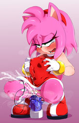 ahe_gao amy_rose blush bottomless dildo_in_pussy dildo_sitting knobbed_dildo nipple_bulge nipple_tweak open_mouth rom sonic_(series) squatting squirting tears vibrator vibrator_on_clitoris