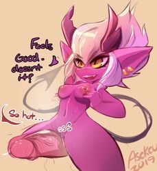 1boy 1girls 2019 asekeu cum demon demon_girl earrings female horns league_of_legends little_demon_tristana male pink_skin pointy_ears pussy riot_games simple_background straight tagme tail thick_thighs tristana watermark white_hair wide_hips yellow_eyes yordle