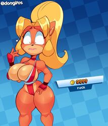 anthro ass_jiggle big_breasts coco_bandicoot crash_(series) crash_team_racing dongitos mai_shiranui mai_shiranui_(cosplay) overflowing_breasts price shop thick_thighs voluptuous