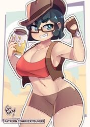 1girls blue_eyes breasts cowboy_hat female female_focus female_only femsniper fit_female glasses gloves hat jarate megane miiyauwu open_smile peeing peeing_into_container piss pose rizkitsuneki rule_63 smile smiling sniper_(team_fortress_2) solo standing stomach team_fortress_2 thighs urine urine_in_container