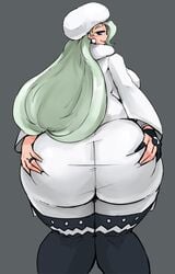 1girls ass ass_focus ass_grab back bent_over big_ass big_breasts blue_eyes bracelet chubby clothed clothes drawfag dress earrings eye_contact eyelashes female female_only gloves green_hair grey_background half-closed_eyes hat huge_ass huge_breasts human human_only large_ass large_breasts long_hair looking_at_viewer melon_(pokemon) melony_(pokemon) milf nintendo pokemon pokemon_ss pose ring sketch smile solo source_request standing thick_thighs thigh_gap white_dress wide_hips