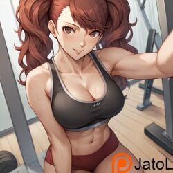 1girls abs ai_generated big_breasts breasts brown_hair female female_focus gym gym_clothes gym_uniform indoors jatol kujikawa_rise looking_at_viewer navel persona persona_4 selfie smile smiling smiling_at_viewer solo solo_female sports_bra sweat sweating sweaty_arms sweaty_belly sweaty_breasts sweaty_thighs workout workout_clothes