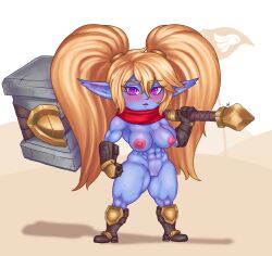 hammer kilih188 league_of_legends muscular naked_footwear nude pigtails poppy shortstack weapon yordle