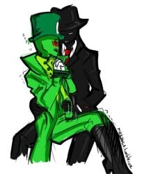 2013 2boys alien alien_boy alien_humanoid artist_name artist_website black_body blush bondage carapacian color diamonds_droog die_(homestuck) formal_wear fully_clothed gay green_skin hands_tied heart high_heel_boots high_heels holding_partner homestuck humanoid humanoid_only jacking_off_another jerking_off male male/male male_humanoid masturbating mikkynga moaning motion_lines ms_paint_adventures on_lap sitting sitting_on_lap suit_and_tie top_hat trembling url yaoi