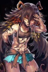 1girls abs brown_hair muscular muscular_female orange_eyes sweat sweaty traptrix_holeutea yilx yu-gi-oh!