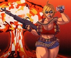 1female 3d_realms abs ammo ammunition beer big_ass big_breasts blonde_female blonde_hair cigar duke_nukem duke_nukem_(series) explosion female female_only gearbox_software genderswap_(mtf) gun huge_breasts muscle_girl muscle_mommy muscles muscular muscular_arms muscular_female muscular_legs muscular_thighs rule_63 scarstuff short_hair sunglasses tagme tomboy