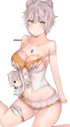 beady_eyes big_breasts blush cat_ears catgirl core_crystal female gold_eyes grey_hair looking_at_viewer meidza_d multicolored_swimsuit na'el_(xenoblade) panties petting_head plushie plushie-like scratching_head shiny_hair shiny_skin short_gray_hair short_hair skirt smile swimsuit tagme tie white_panties white_skirt white_swimsuit wink winking xenoblade_(series) xenoblade_chronicles_3