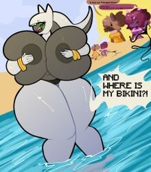 absurd_res anthro anthrofied arceus areola beach big_breasts breasts brown_body canid canine canis dialogue digital_media_(artwork) english_text female fingers generation_4_pokemon generation_7_pokemon ghost hair hi_res huge_breasts ishtar_(kiss_the_carrot) kiss_the_carrot legendary_pokémon legendary_pokemon malpo_(kiss_the_carrot) mammal mismagius nintendo nipples nude open_mouth outside partially_submerged petra_(kiss_the_carrot) pokémon_(species) pokemon pokemon_(species) pokemorph red_eyes rockruff sand seaside shaded sky smile spirit text thick_thighs water white_body