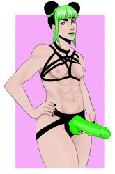 1girls black_hair breadbitch420 breasts female green_hair jojo's_bizarre_adventure jolyne_kujo nipples solo stone_ocean strap-on