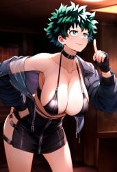 1girls ai_generated back back_view big_breasts bimbo blush boku_no_hero_academia crossgender curly_hair curvaceous curvy farichada female female_deku gender_transformation genderswap_(mtf) green_eyes green_hair heavy_makeup hi_res izuku_midoriya large_breasts makeup midoriya_izuku my_hero_academia pinup rule_63 shiny_skin short_skirt simple_background smirk solo solo_female solo_focus tight_clothing tight_fit transformation upper_body white_background