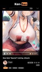 1girls azur_lane booty_shorts breasts cameltoe cleavage female huge_breasts iron_blood_(azur_lane) light-skinned_female light_skin long_hair naughty_face prinz_eugen_(azur_lane) prinz_eugen_(brilliant_touchdown)_(azur_lane) short_shorts shorts smile sports_bra sportswear thick_thighs twintails white_hair yusha_(m-gata)