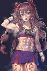 1girls abs blue_eyes midriff muscular muscular_female red_hair sweat sweaty traptrix_atypus yilx yu-gi-oh!