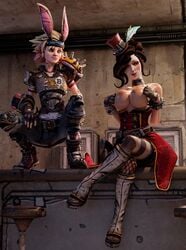 2girls 3d admiring borderlands borderlands_3 breasts female_only garean grabbing_own_breast mad_moxxi tiny_tina watching