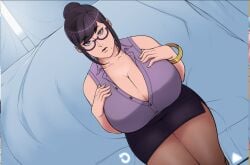 big_breasts hypnotized milf noelle_(snow_daze) office_lady screencap snow_daze tagme visual_novel visual_novel_cg