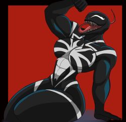 athletic_female big_breasts female ferdraws long_tongue marvel muscular muscular_female sharp_teeth she-venom spider-man_(series) thick_thighs tongue_out venom_(marvel)