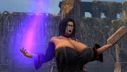 3d animated big_ass big_breasts black_hair book glasses huge_breasts humor mage magic necromancer no_sound onc skeleton source_filmmaker tagme video wardrobe_malfunction