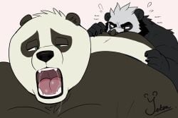 anal anthro bear bodily_fluids digital_media_(artwork) dreamworks duo fur giant_panda hi_res kung_fu_panda looking_pleasured male male/male mammal master_po_ping nude open_mouth oral overweight overweight_male po rimming saliva sex simple_background tail tongue yetsu